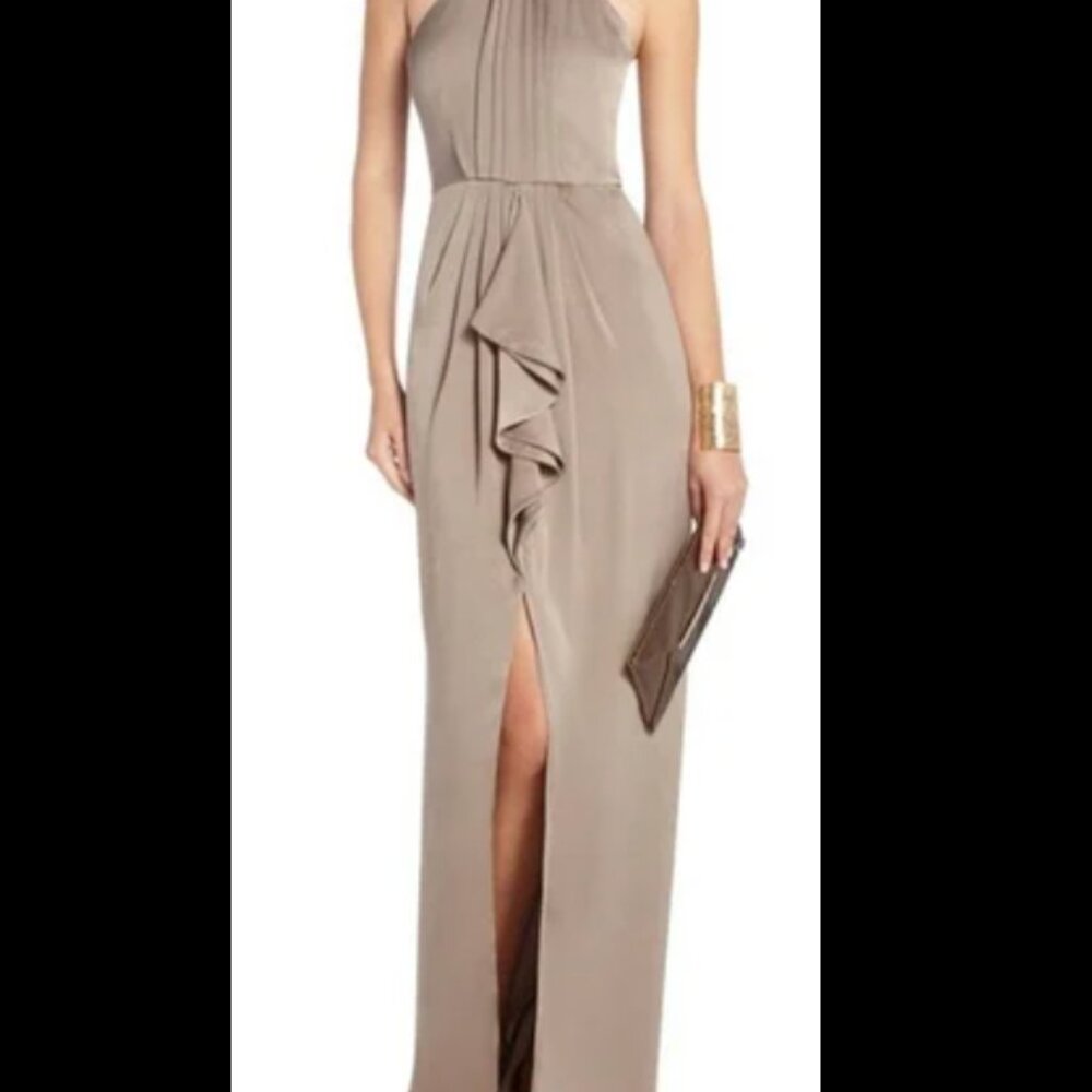 BCBG Milania Chain Link Halter Maxi Dress Taupe Size 4